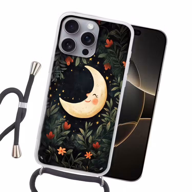 Maan - Bloemen - Nachthemel Hoesje iPhone 16 Pro Max met koord klein -sfeer1