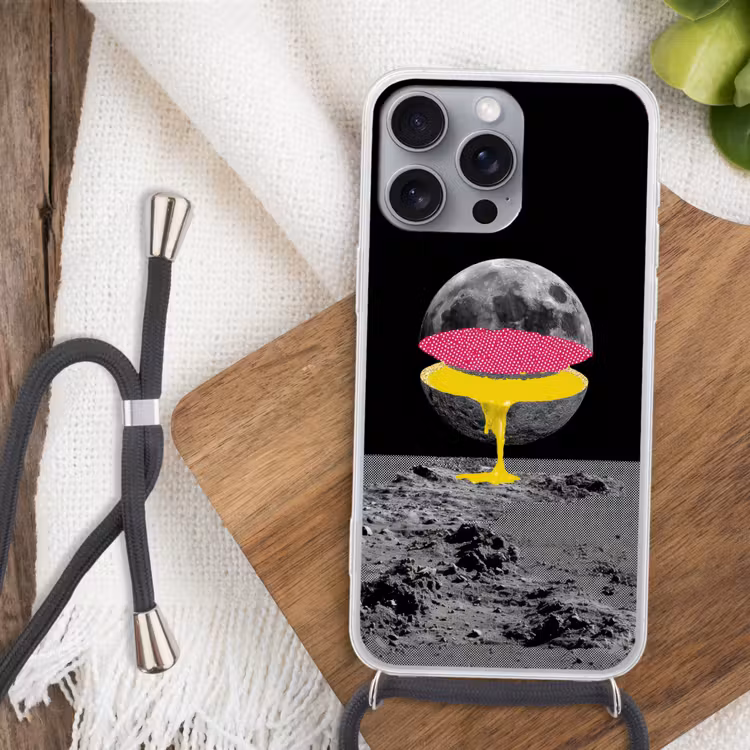 Maan - Geel - Roze - Zwart Hoesje iPhone 16 Pro Max met koord klein -sfeer4
