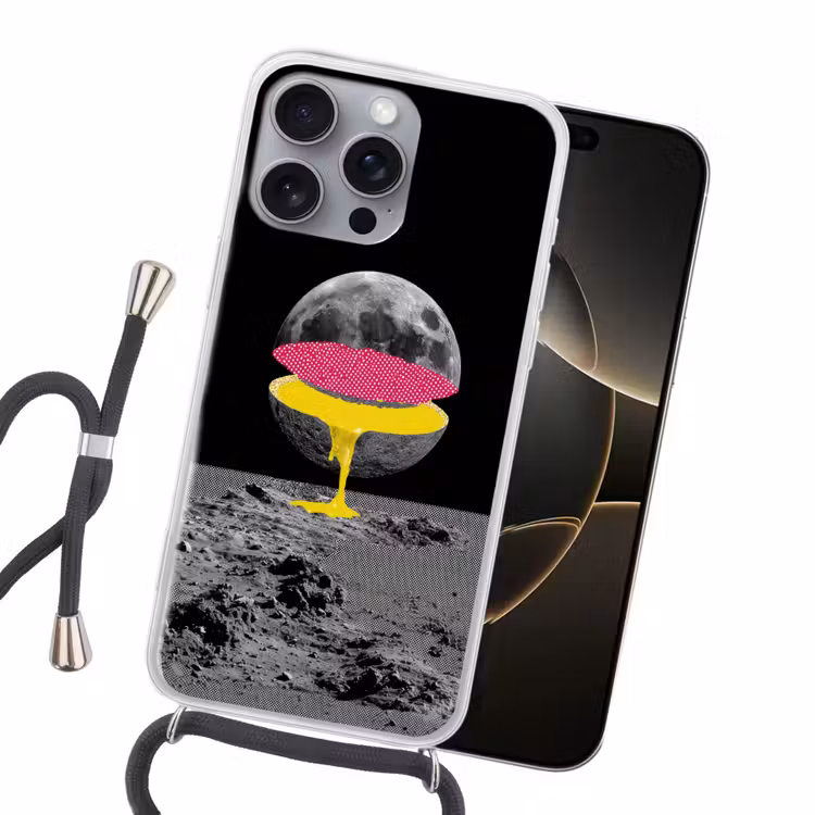 Maan - Geel - Roze - Zwart Hoesje iPhone 16 Pro Max met koord klein -sfeer1