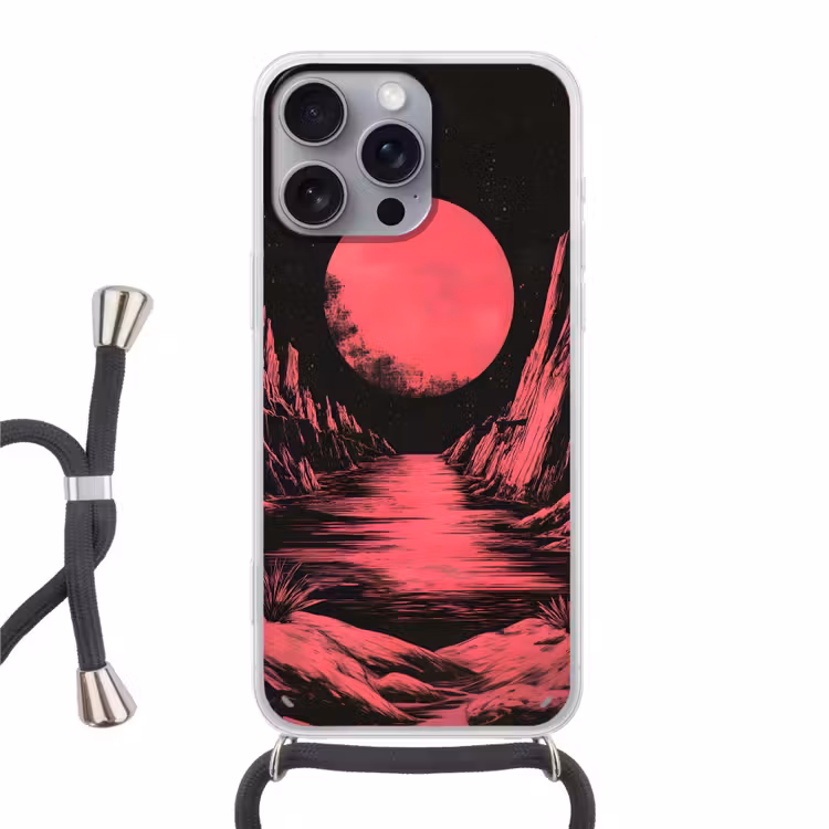 Maan - Felroze - Bergen - Rivier Hoesje iPhone 16 Pro Max met koord klein -3d