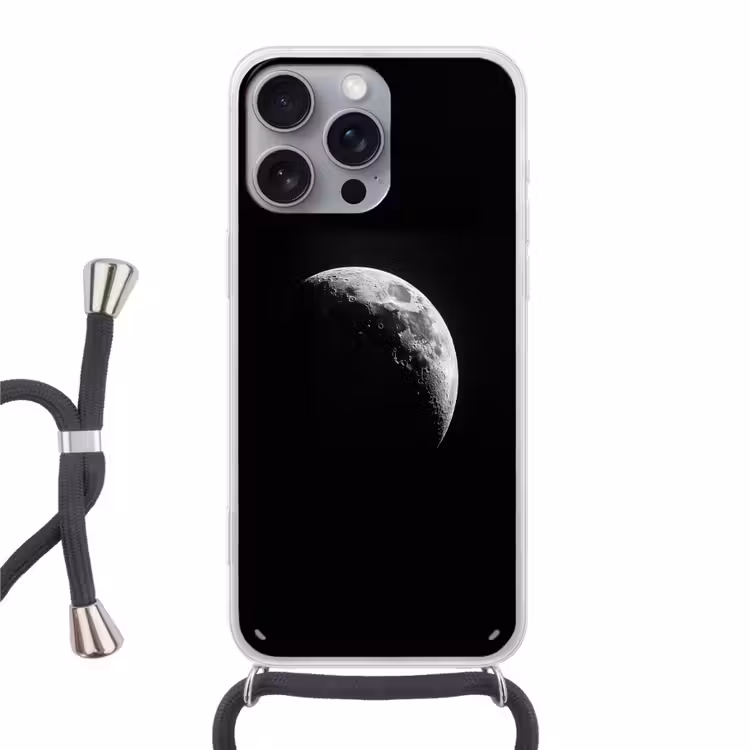 Maan - Hemel - Zwart - Schaduw Hoesje iPhone 16 Pro Max met koord klein -3d