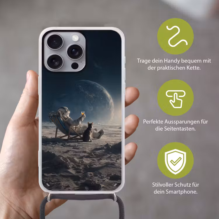 Maan - Kat - Astronaut - Ruimte Hoesje iPhone 16 Pro Max met koord klein -sfeer2_DE