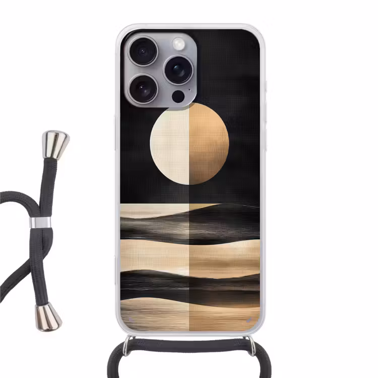 Maan - Cirkel - Goud Hoesje iPhone 16 Pro Max met koord klein -3d