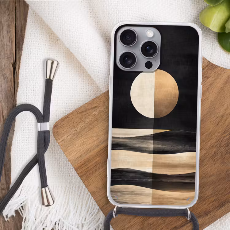 Maan - Cirkel - Goud Hoesje iPhone 16 Pro Max met koord klein -sfeer4