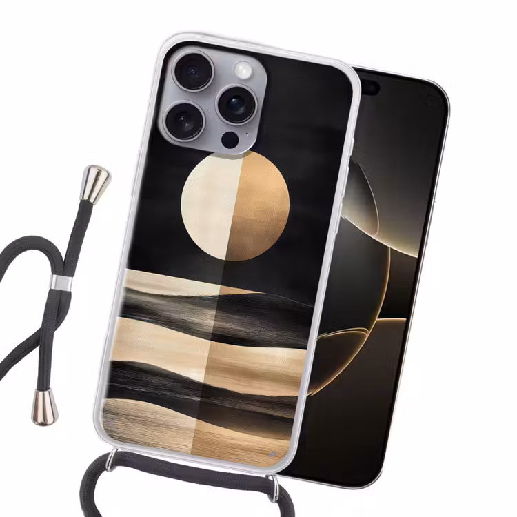Maan - Cirkel - Goud Hoesje iPhone 16 Pro Max met koord klein -sfeer1