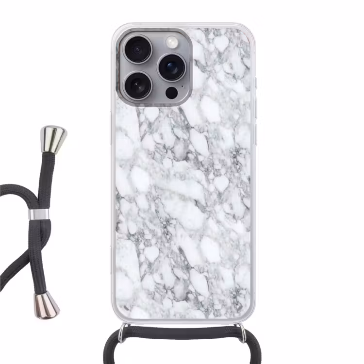 Mozaïek - Marmer - Wit - Onregelmatig Hoesje iPhone 16 Pro Max met koord klein 804 -3d