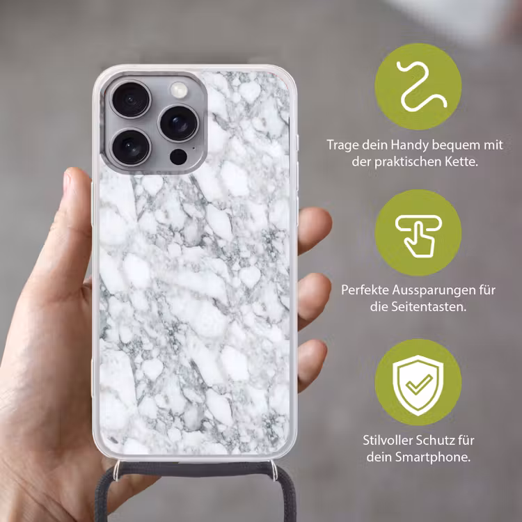 Mozaïek - Marmer - Wit - Onregelmatig Hoesje iPhone 16 Pro Max met koord klein 804 -sfeer2_DE