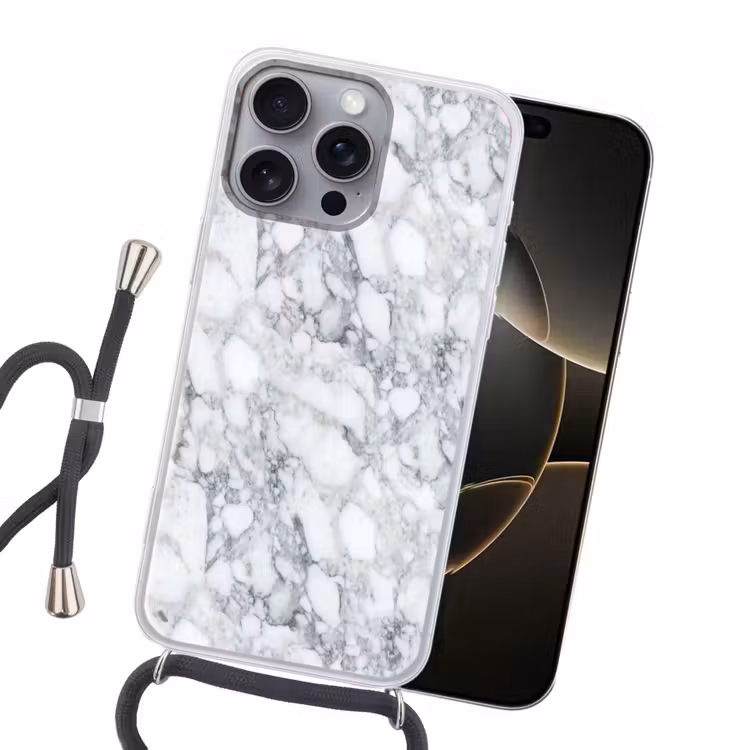 Mozaïek - Marmer - Wit - Onregelmatig Hoesje iPhone 16 Pro Max met koord klein 804 -sfeer1