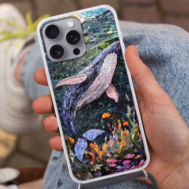 Mozaïek - Walvis - Koraal - Water Hoesje iPhone 16 Pro Max met koord klein -sfeer3
