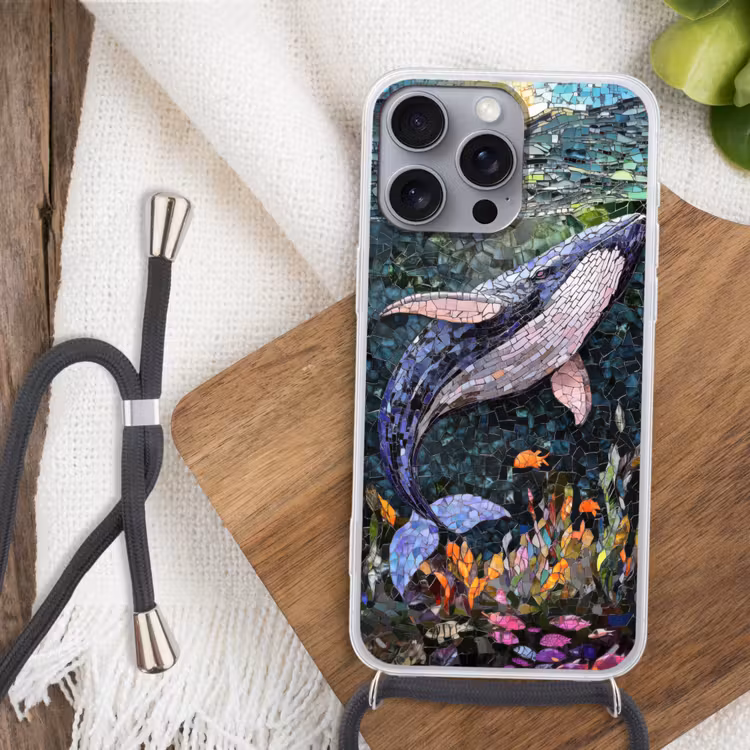 Mozaïek - Walvis - Koraal - Water Hoesje iPhone 16 Pro Max met koord klein -sfeer4