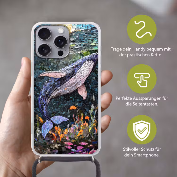 Mozaïek - Walvis - Koraal - Water Hoesje iPhone 16 Pro Max met koord klein -sfeer2_DE
