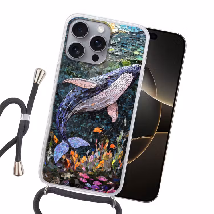 Mozaïek - Walvis - Koraal - Water Hoesje iPhone 16 Pro Max met koord klein -sfeer1