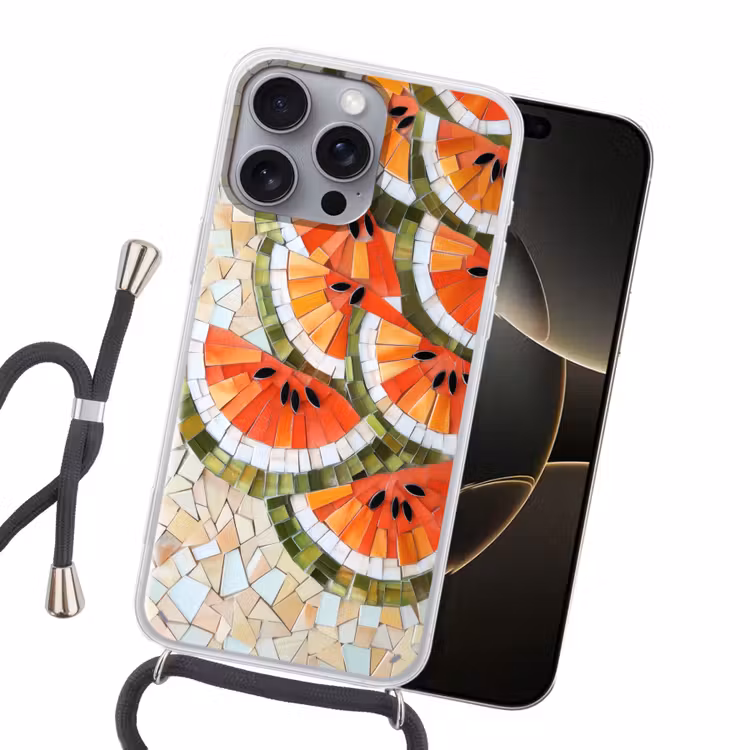 Mozaïek - Watermeloen - Rood - Pitten Hoesje iPhone 16 Pro Max met koord klein -sfeer1