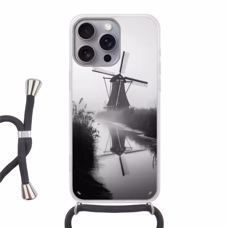 Molen - Weerspiegeling - Landschap - Water Hoesje iPhone 16 Pro Max met koord klein -3d