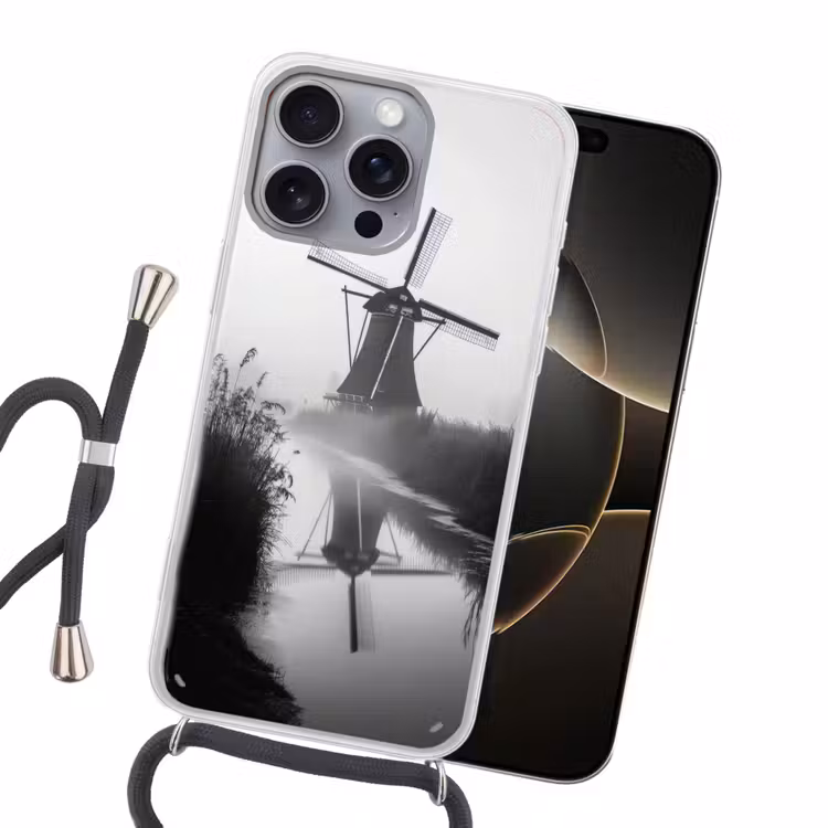 Molen - Weerspiegeling - Landschap - Water Hoesje iPhone 16 Pro Max met koord klein -sfeer1