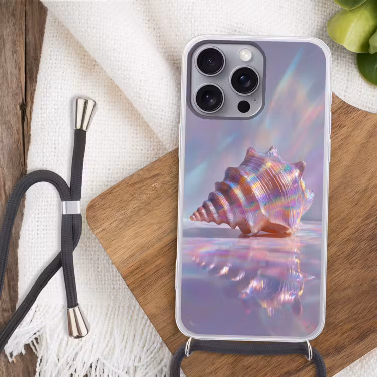 Schelp - Glanzend - Regenboogtinten Hoesje iPhone 16 Pro Max met koord klein -sfeer4