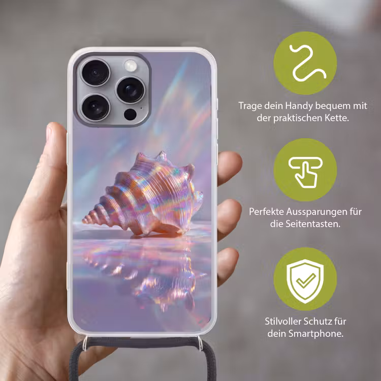 Schelp - Glanzend - Regenboogtinten Hoesje iPhone 16 Pro Max met koord klein -sfeer2_DE