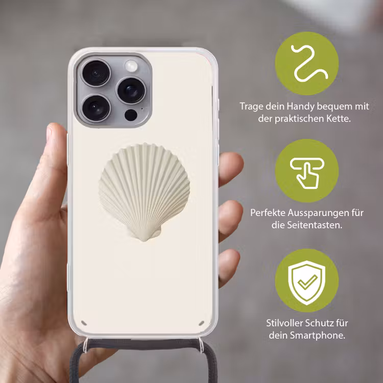 Schelp - Minimalistisch - Wit Hoesje iPhone 16 Pro Max met koord klein -sfeer2_DE