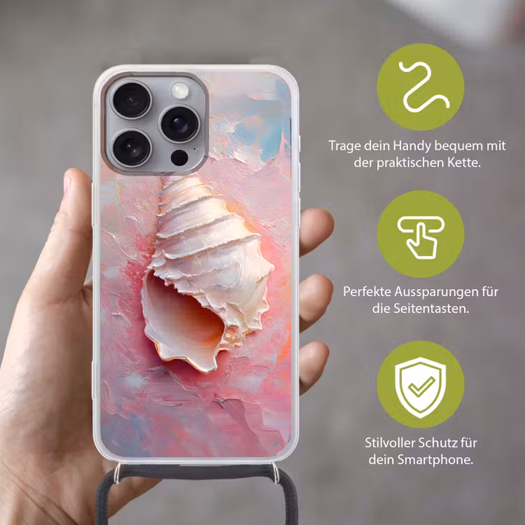 Schelp - Pastel - Pink Hoesje iPhone 16 Pro Max met koord klein -sfeer2_DE