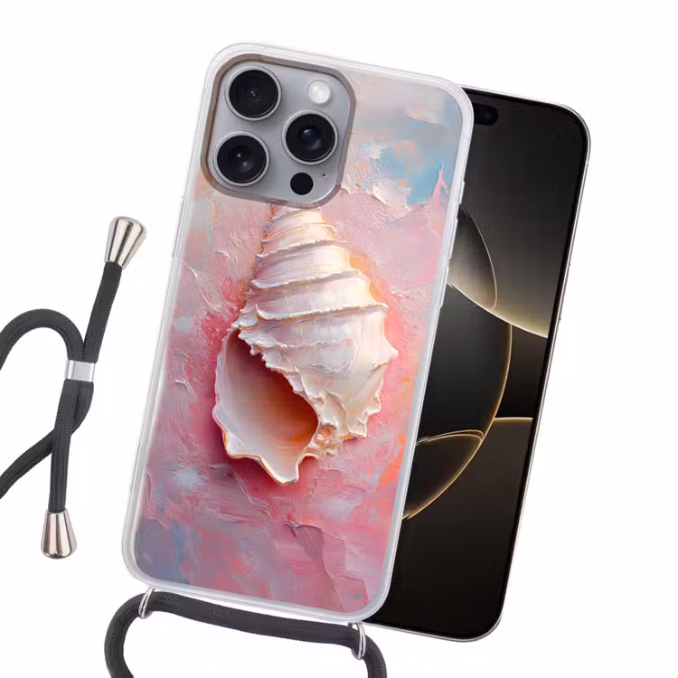 Schelp - Pastel - Pink Hoesje iPhone 16 Pro Max met koord klein -sfeer1