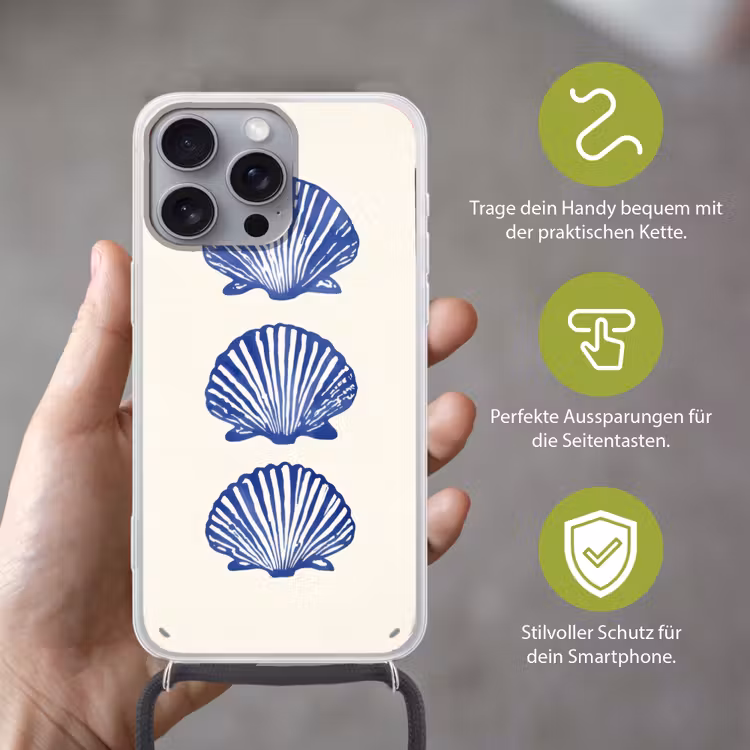 Schelpen - Blauw - Patroon Hoesje iPhone 16 Pro Max met koord klein -sfeer2_DE