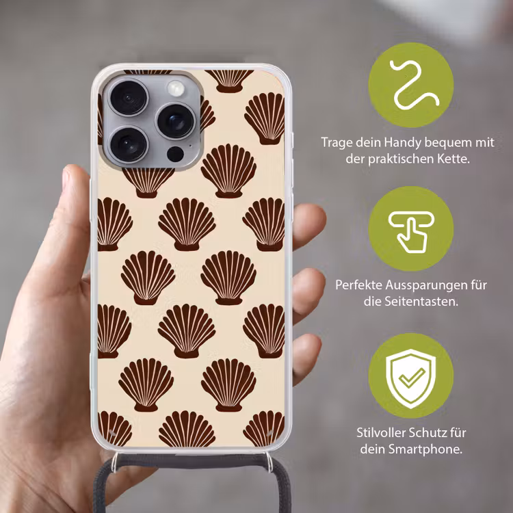 Schelpen - Bruin - Patroon Hoesje iPhone 16 Pro Max met koord klein -sfeer2_DE