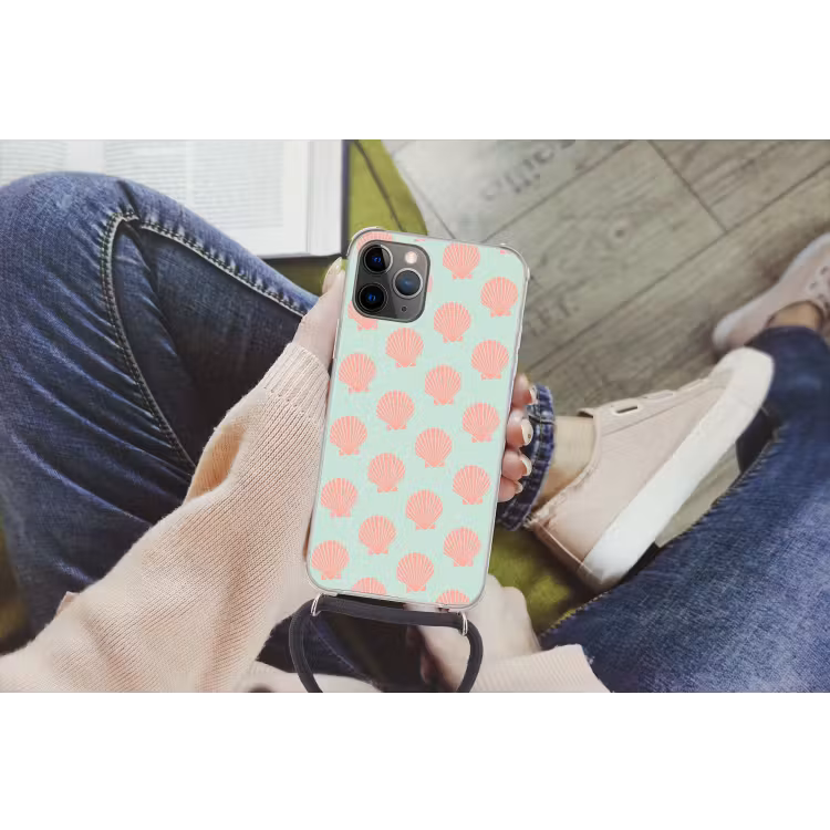 Schelpen - Patroon - Roze - Blauw - Zomer Hoesje iPhone 12 Pro met koord klein -hand