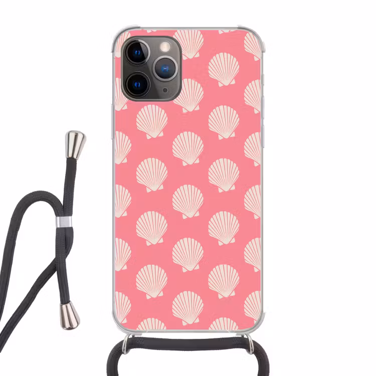 Schelpen - Patroon - Roze - Wit - Strand Hoesje iPhone 12 Pro met koord klein -3d