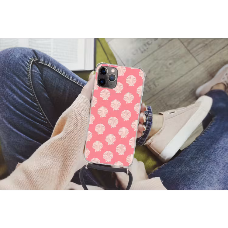Schelpen - Patroon - Roze - Wit - Strand Hoesje iPhone 12 Pro met koord klein -hand