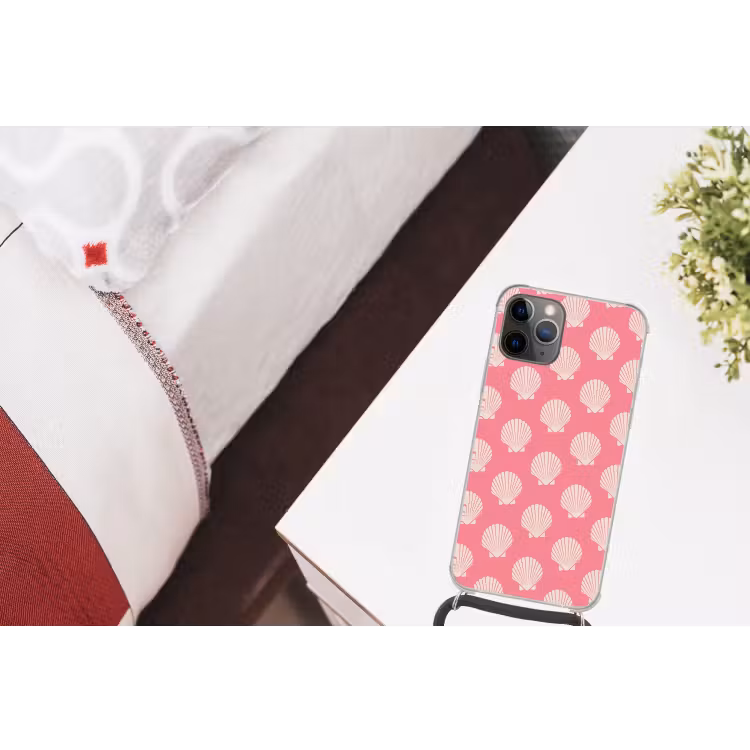 Schelpen - Patroon - Roze - Wit - Strand Hoesje iPhone 12 Pro met koord klein -kamer