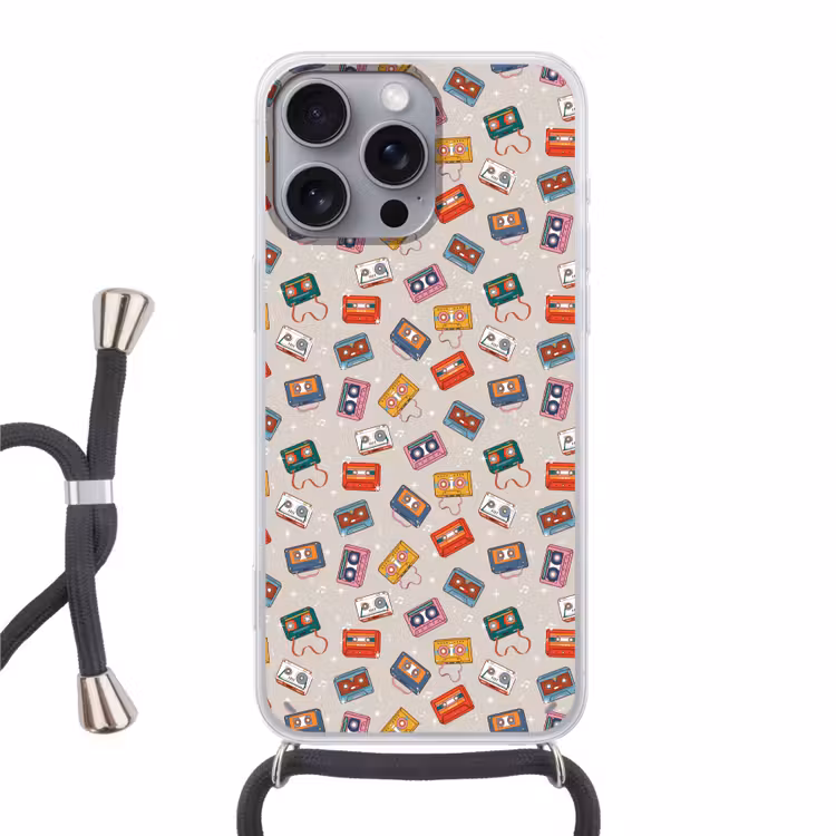 Muziek - Cassette - Patroon Hoesje iPhone 16 Pro Max met koord klein 804 -3d