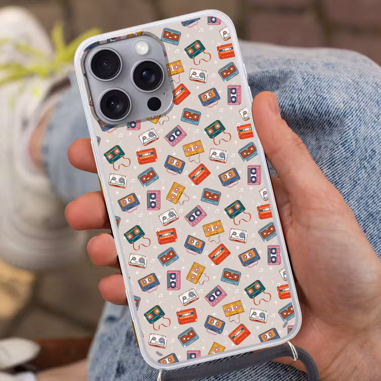 Muziek - Cassette - Patroon Hoesje iPhone 16 Pro Max met koord klein 804 -sfeer3