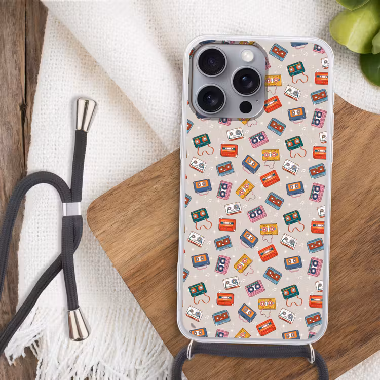 Muziek - Cassette - Patroon Hoesje iPhone 16 Pro Max met koord klein 804 -sfeer4