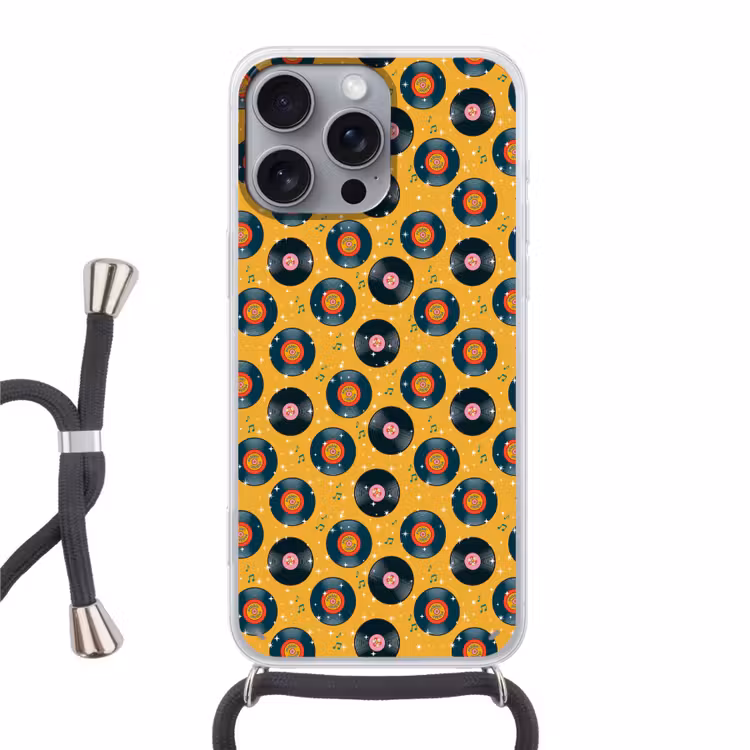 Muziek - Patroon - Geel Hoesje iPhone 16 Pro Max met koord klein 804 -3d