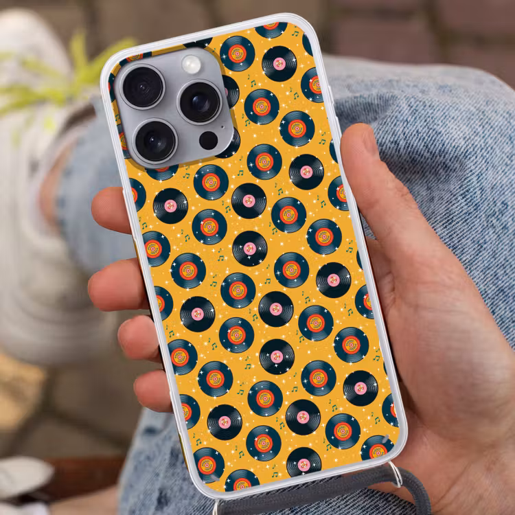 Muziek - Patroon - Geel Hoesje iPhone 16 Pro Max met koord klein 804 -sfeer3