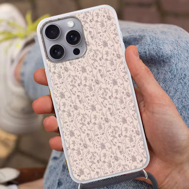 Patroon - Bloemen - Paars Hoesje iPhone 16 Pro Max met koord klein 804 -sfeer3