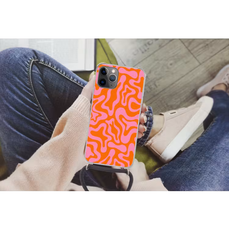 Patroon - Roze - Oranje - Abstract - Modern Hoesje iPhone 12 Pro met koord klein -hand