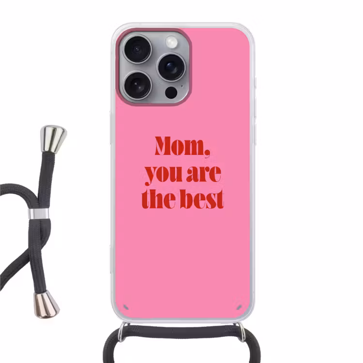Moeder - Boodschap -Roze Hoesje iPhone 16 Pro Max met koord klein -3d