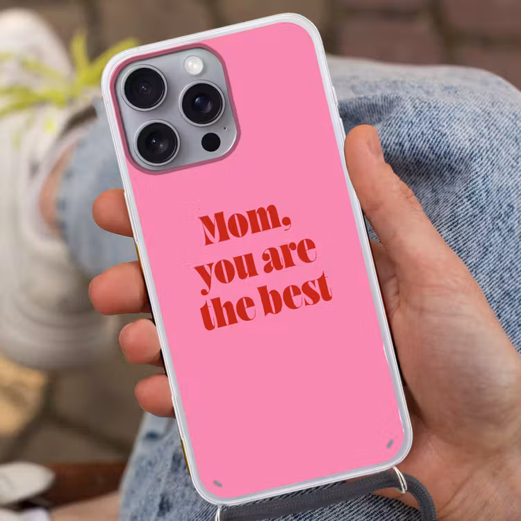 Moeder - Boodschap -Roze Hoesje iPhone 16 Pro Max met koord klein -sfeer3
