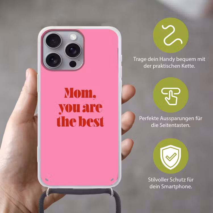 Moeder - Boodschap -Roze Hoesje iPhone 16 Pro Max met koord klein -sfeer2_DE