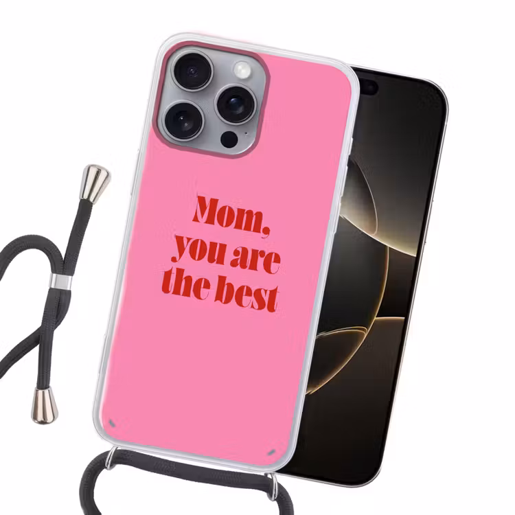 Moeder - Boodschap -Roze Hoesje iPhone 16 Pro Max met koord klein -sfeer1