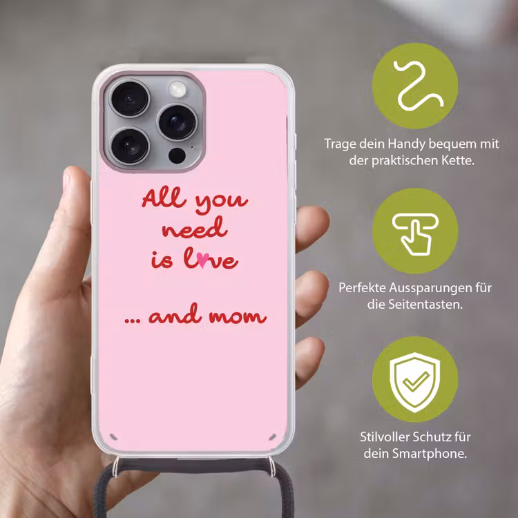 Moeder - Love - Tekst - Rood Hoesje iPhone 16 Pro Max met koord klein -sfeer2_DE