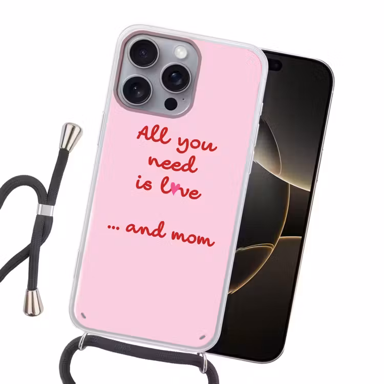 Moeder - Love - Tekst - Rood Hoesje iPhone 16 Pro Max met koord klein -sfeer1