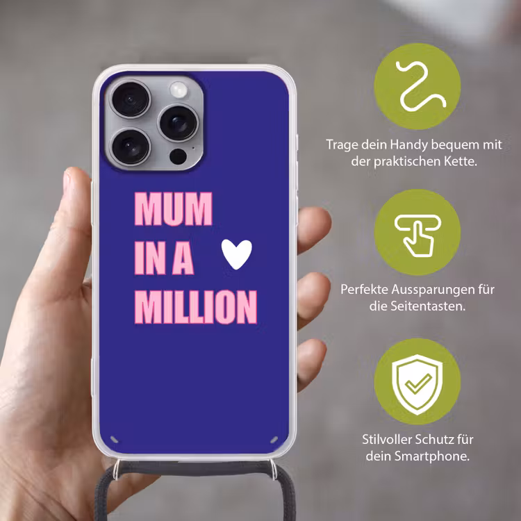 Moeder - Tekst - Blauw - Hartje Hoesje iPhone 16 Pro Max met koord klein -sfeer2_DE