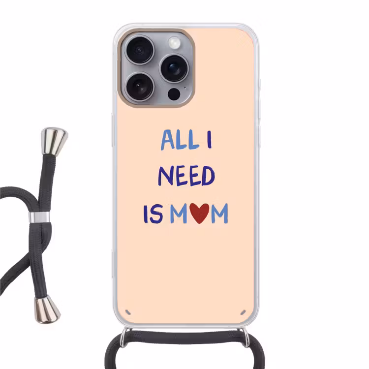 Moeder - Tekst - Hartje - Rood Hoesje iPhone 16 Pro Max met koord klein -3d