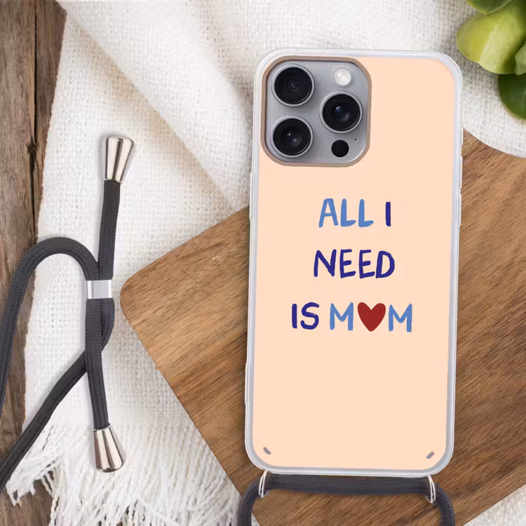 Moeder - Tekst - Hartje - Rood Hoesje iPhone 16 Pro Max met koord klein -sfeer4