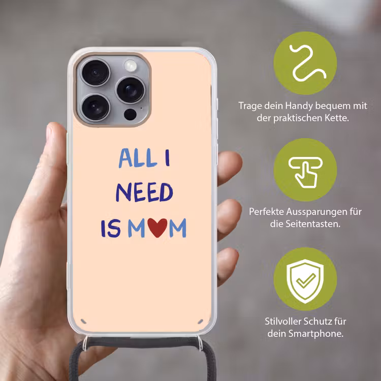 Moeder - Tekst - Hartje - Rood Hoesje iPhone 16 Pro Max met koord klein -sfeer2_DE