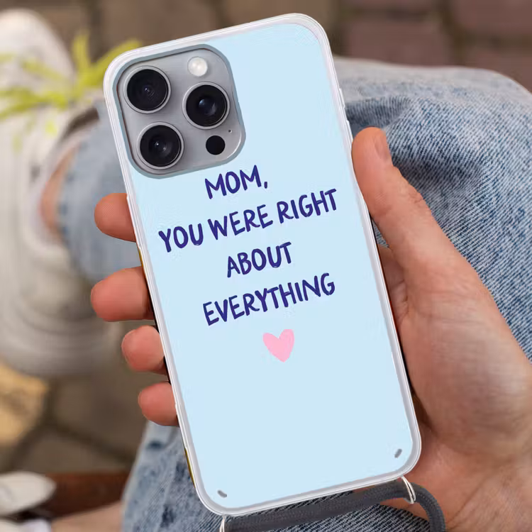 Moeder - Quote - Blauw Hoesje iPhone 16 Pro Max met koord klein -sfeer3