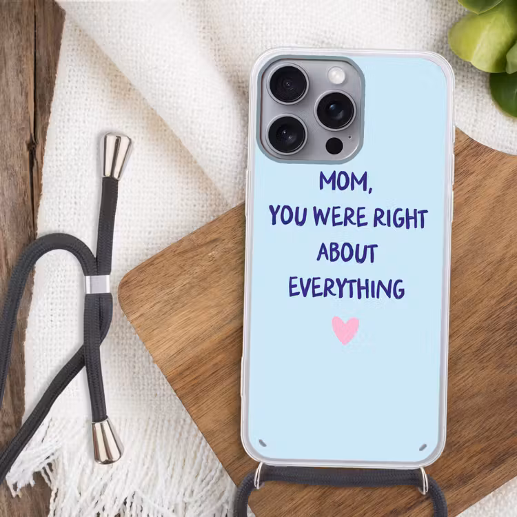Moeder - Quote - Blauw Hoesje iPhone 16 Pro Max met koord klein -sfeer4