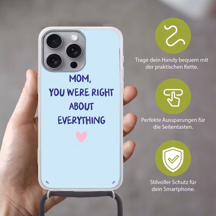 Moeder - Quote - Blauw Hoesje iPhone 16 Pro Max met koord klein -sfeer2_DE